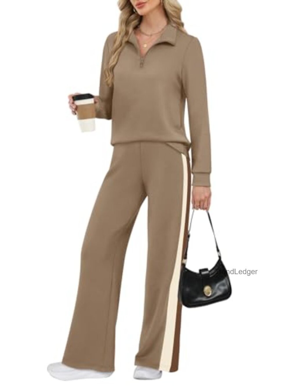 Women 2 Piece Lounge Set Wide Leg Sweatpants Half Zip Travel Vacation Outfit